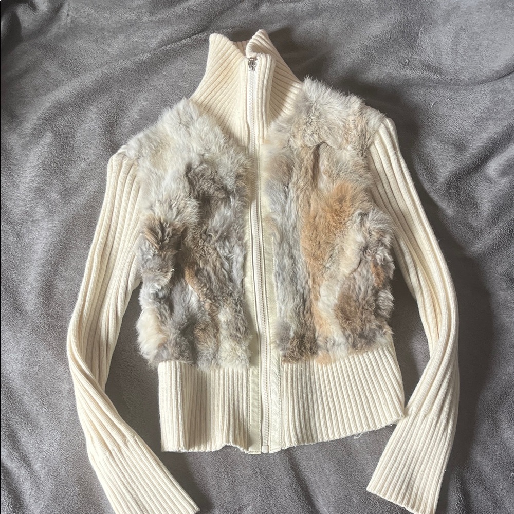 Genuine Fur Cream Zip Up